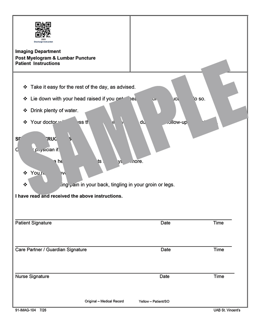 POST MYELOGRAM & LUMBAR PUCTURE F/U INSTRUCTIONS