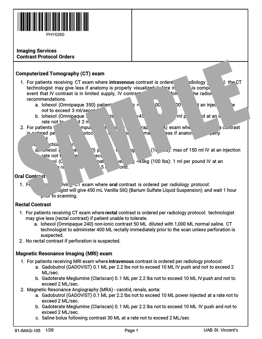IMAGING PROTOCOL SERVICES CONTRAST PROTOCOL ORDER