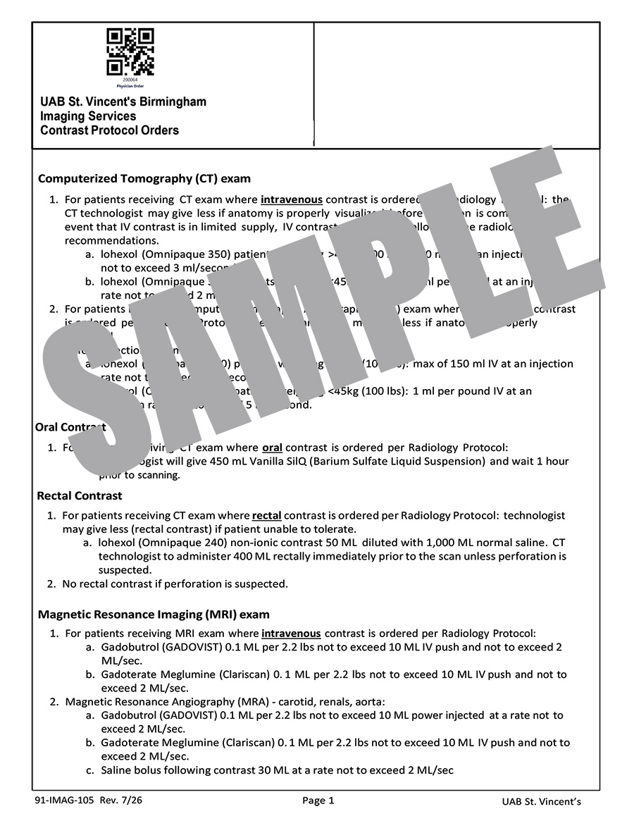IMAGING PROTOCOL SERVICES CONTRAST PROTOCOL ORDER