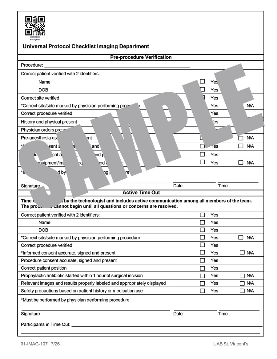 UNIVERSAL PROTOCOL CHECKLIST - IMAGING CONTRAST