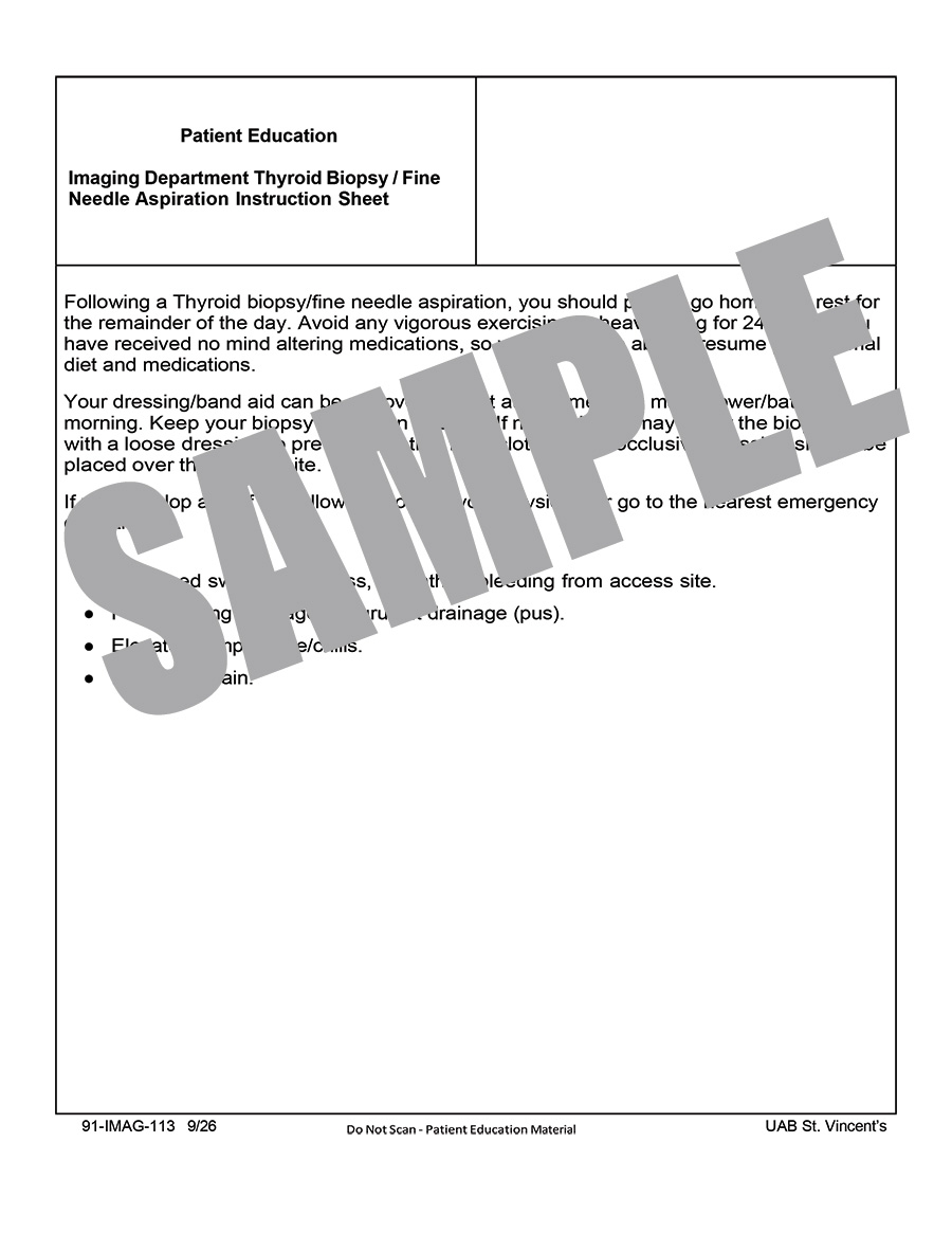 THYROID/BIOPSY FINE NEEDLE ASPIRATION INSTRUCTION SHEET