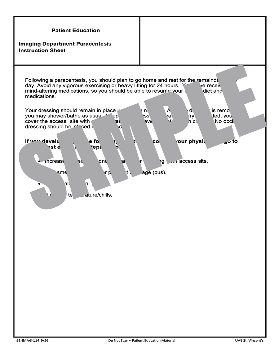 PARACENTESIS INSTRUCTION SHEET