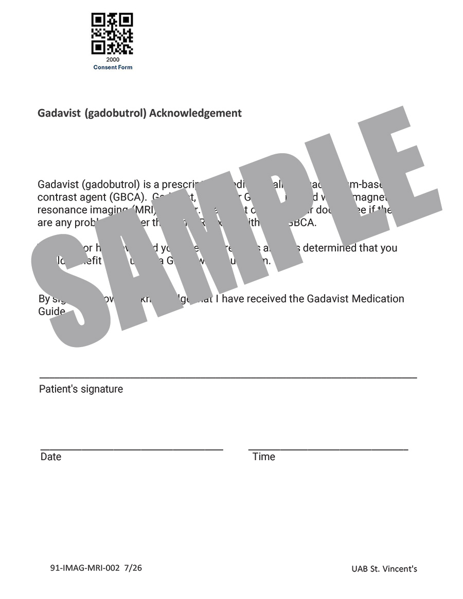 GADAVIST ACKNOWLEDGEMENT