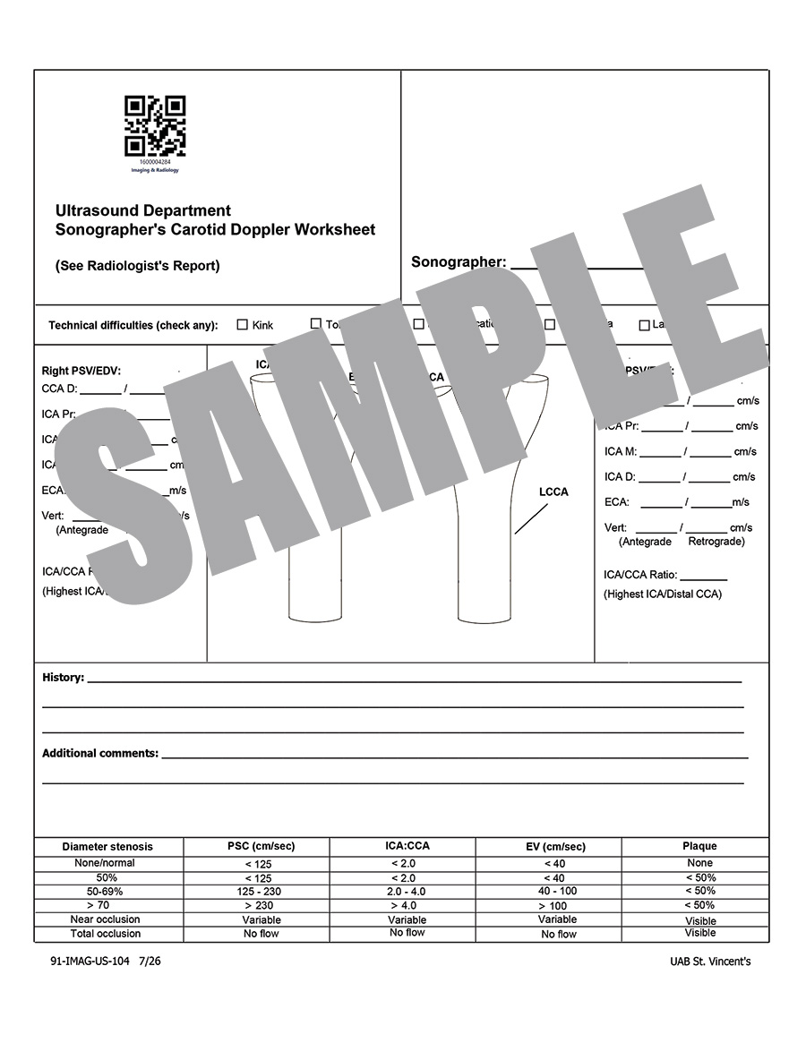 SONOGRAPHER CAROTID DOPPLER WORKSHEET