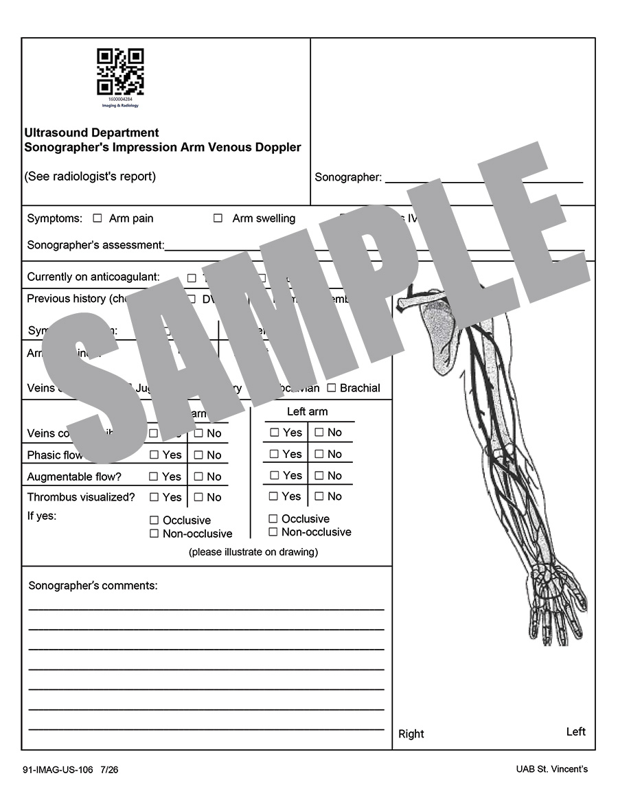 ARM VENOUS DOPPLER SONOGRAPHER IMPRESSION SHEET