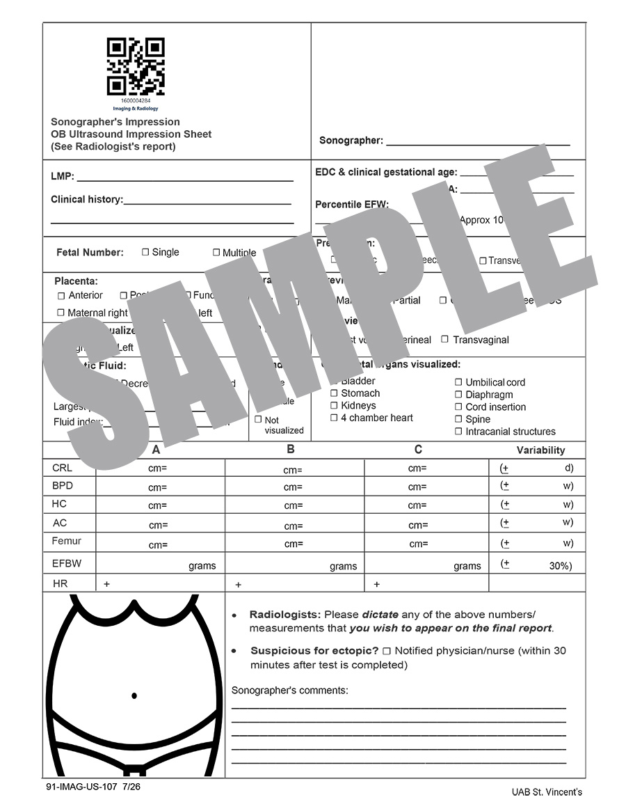 OB ULTRASOUND SONOGRAPHER IMPRESSION SHEET