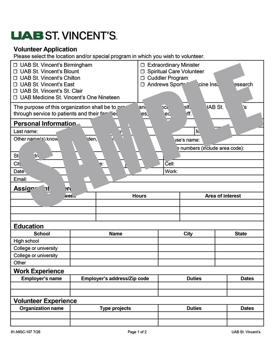 VOLUNTEER APPLICATION