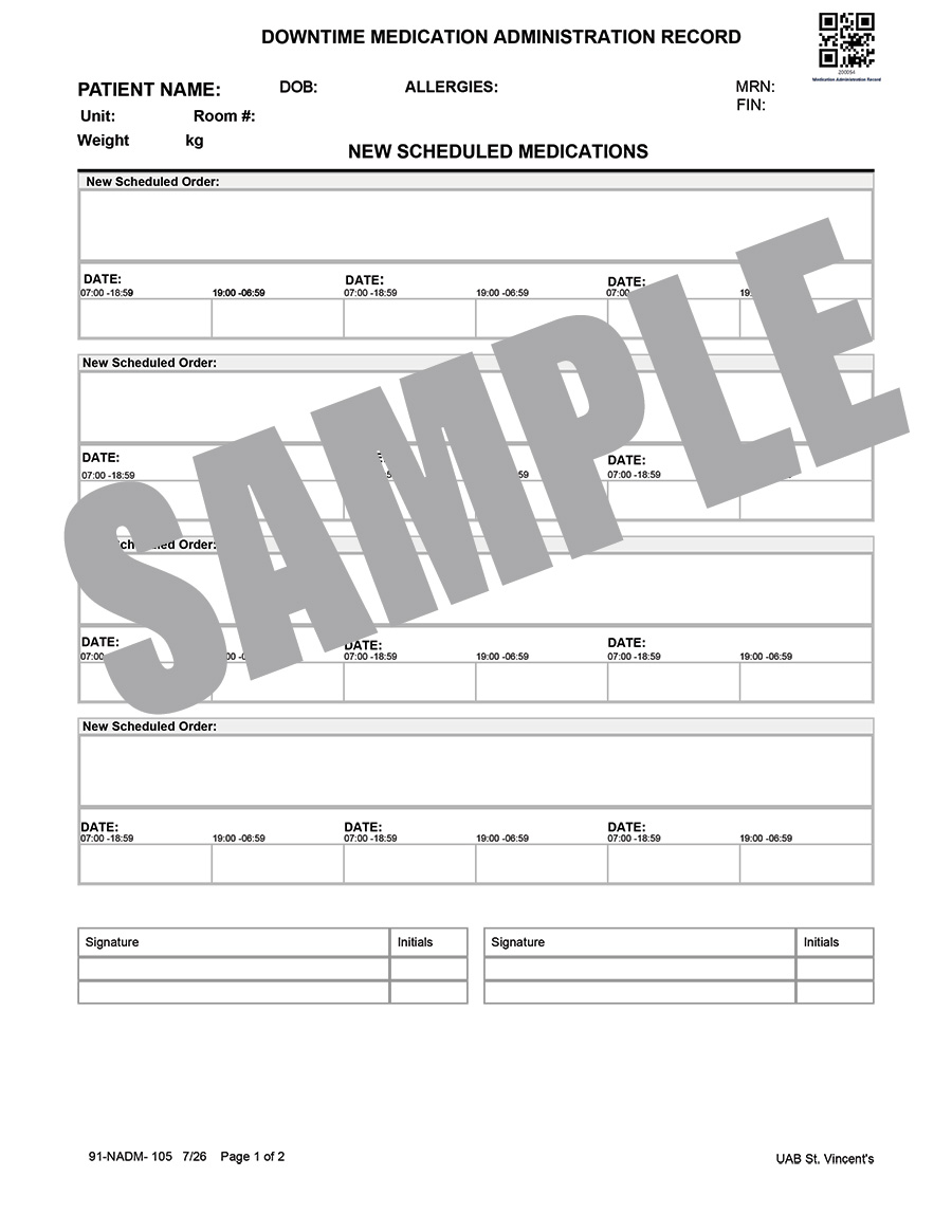 DOWNTIME MEDICATION ADMIN RECORD (NEW SCHEDULE & PRNs)