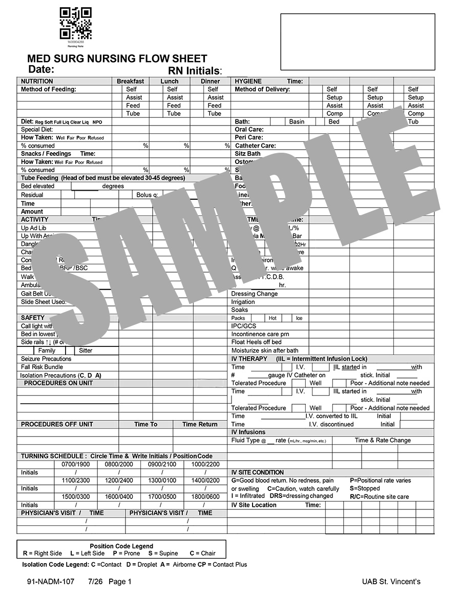 MED SURG DAILY NURSING ASSESSMENT FLOWSHEET