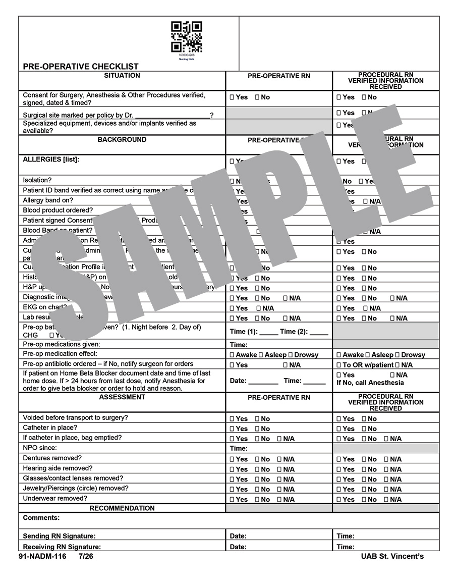 PREOPERATIVE CHECKLIST