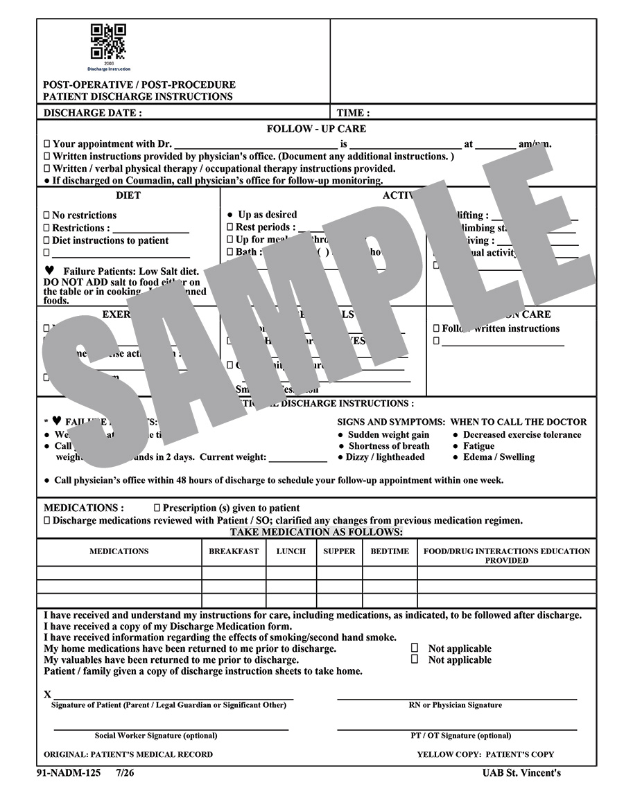 POST OPERATIVE POST PROCEDURE PATIENT DISCHARGE INSTRUCTIONS