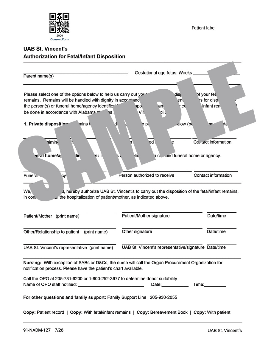 AUTHORIZATION FOR FETAL INFANT DISPOSITION