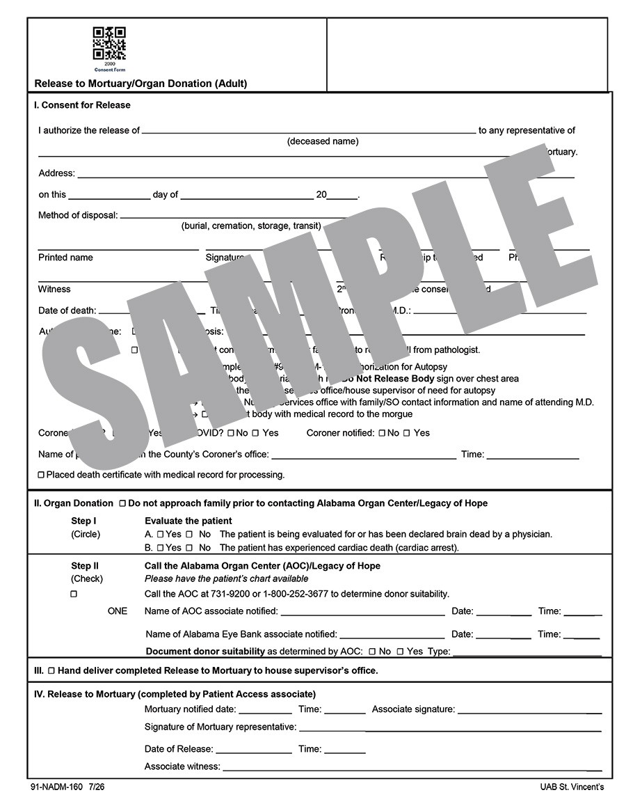 RELEASE TO MORTUARY/ORGAN DONATION - ADULT