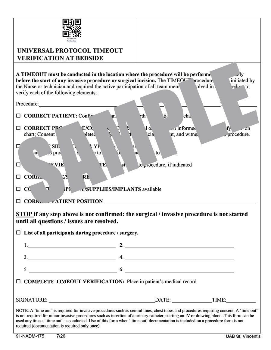 UNIVERSAL PROTOCOL TIMEOUT BEDSIDE PROCEDURE