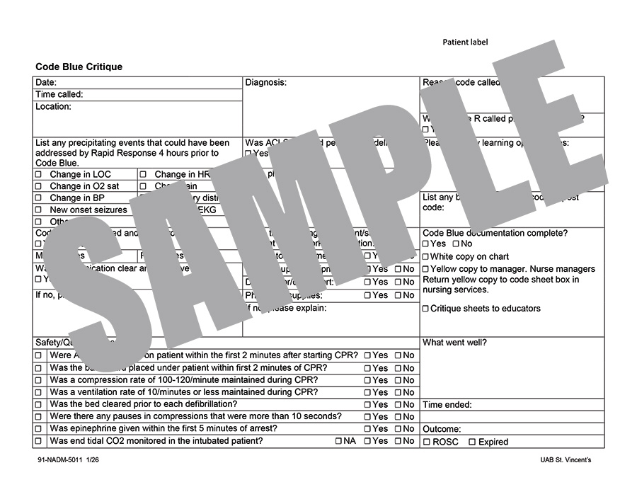 CODE BLUE CRITIQUE SHEET