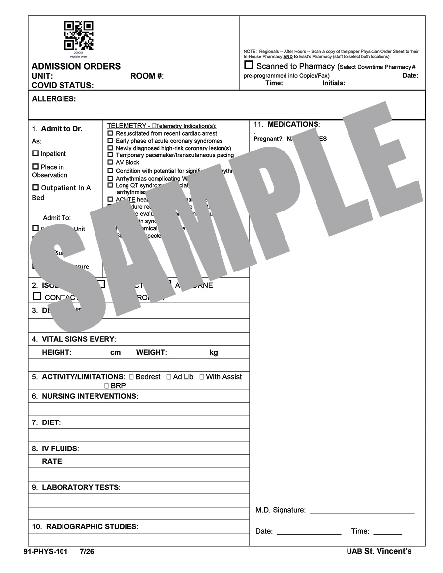 DOWNTIME ADMISSION ORDERS