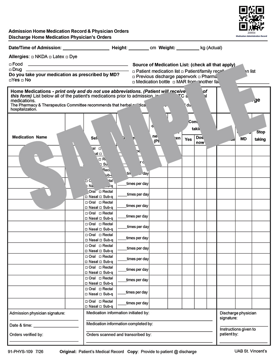 HOME MEDICATION RECONCILATION & PHYSICIAN'S ORDERS