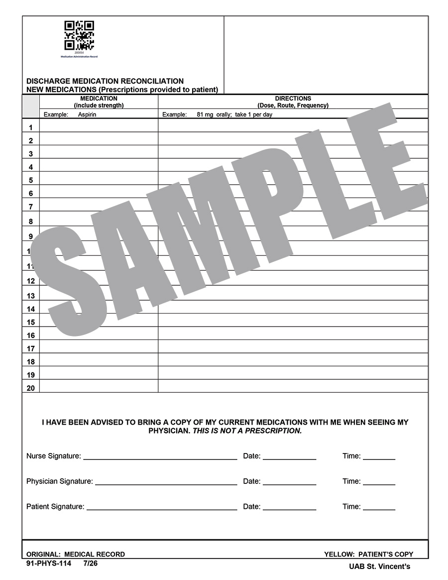 DISCHARGE MEDICATION RECONCILIATION NEW PRESCRIPTIONS