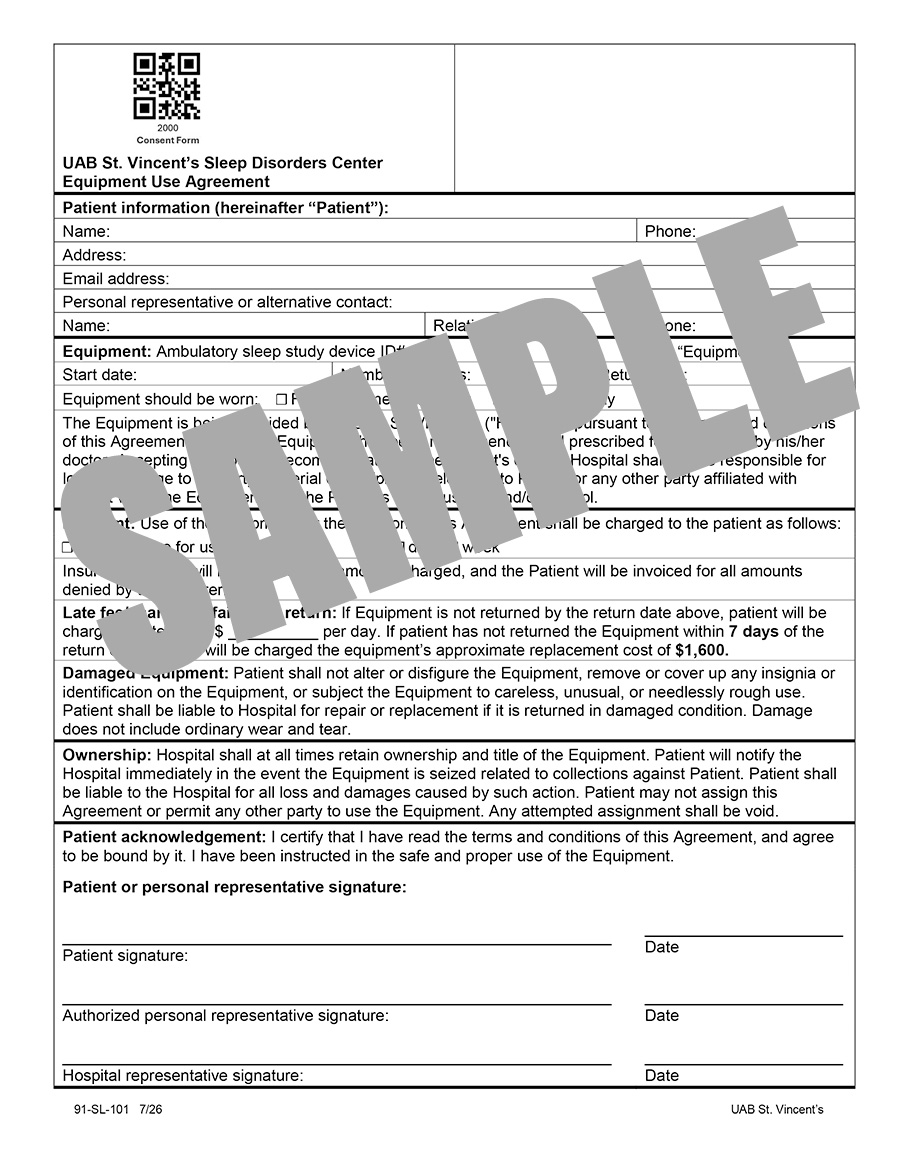 SLEEP CENTER EQUIPMENT USE AGREEMENT