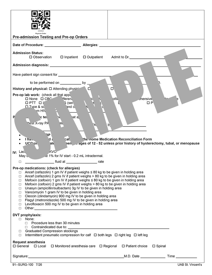 PRE-ADMISSION TESTING & PRE-OP ORDERS