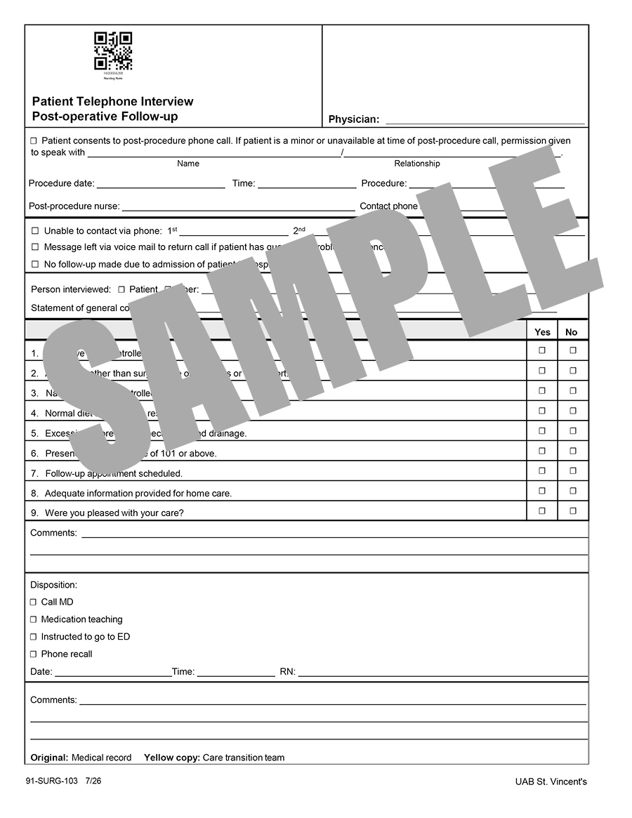 PATIENT TELEPHONE INTERVIEW POST-OP FOLLOW-UP