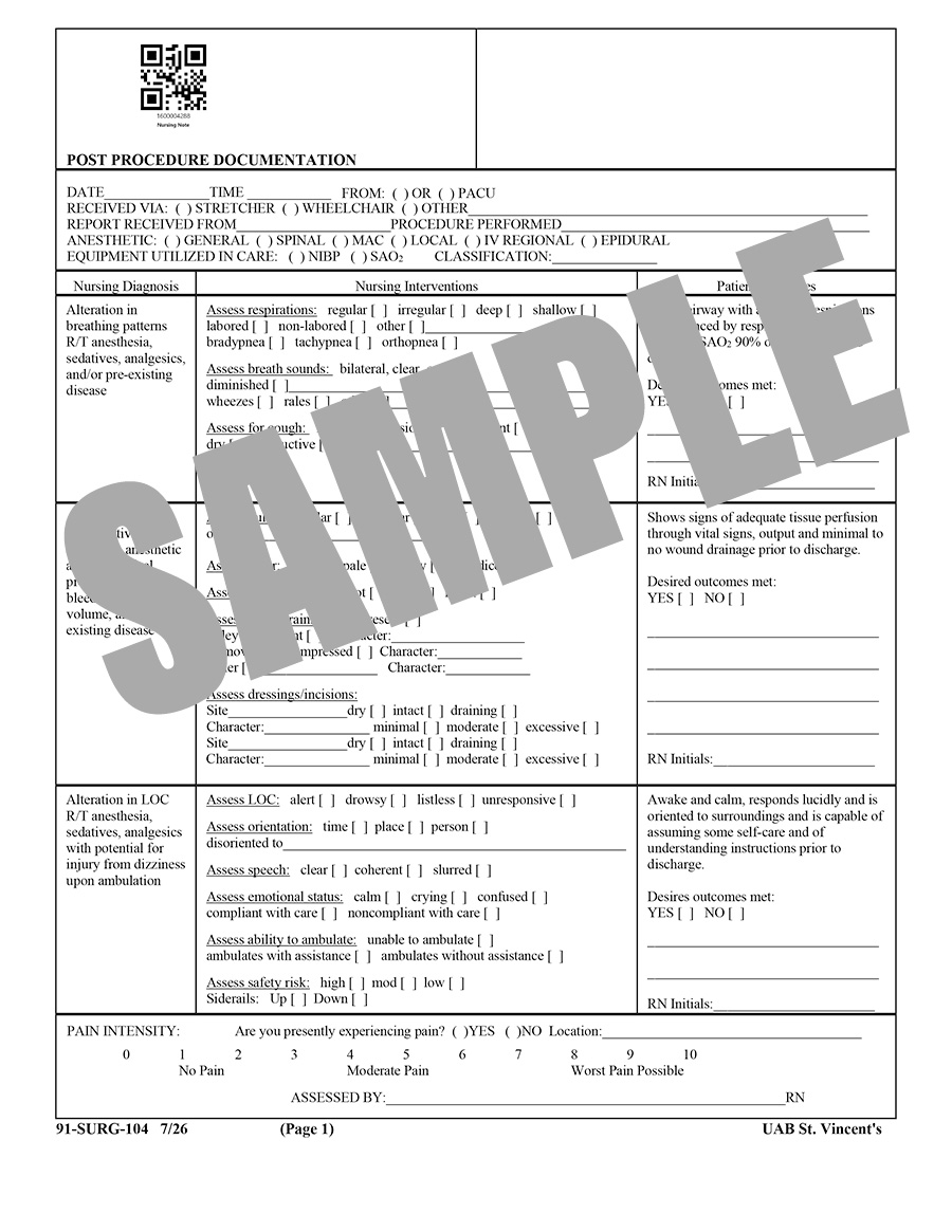 POST PROCEDURE DOCUMENTATION