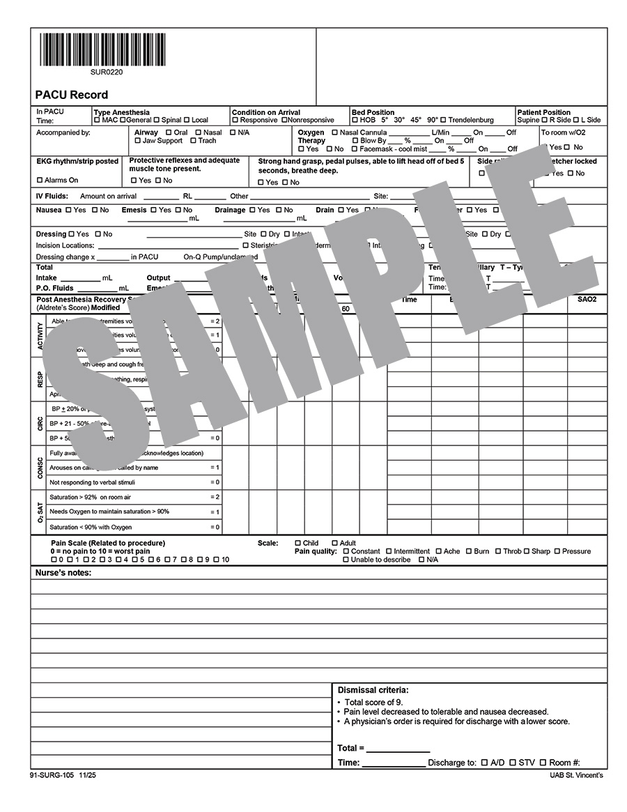 PACU RECORD-DOWNTIME
