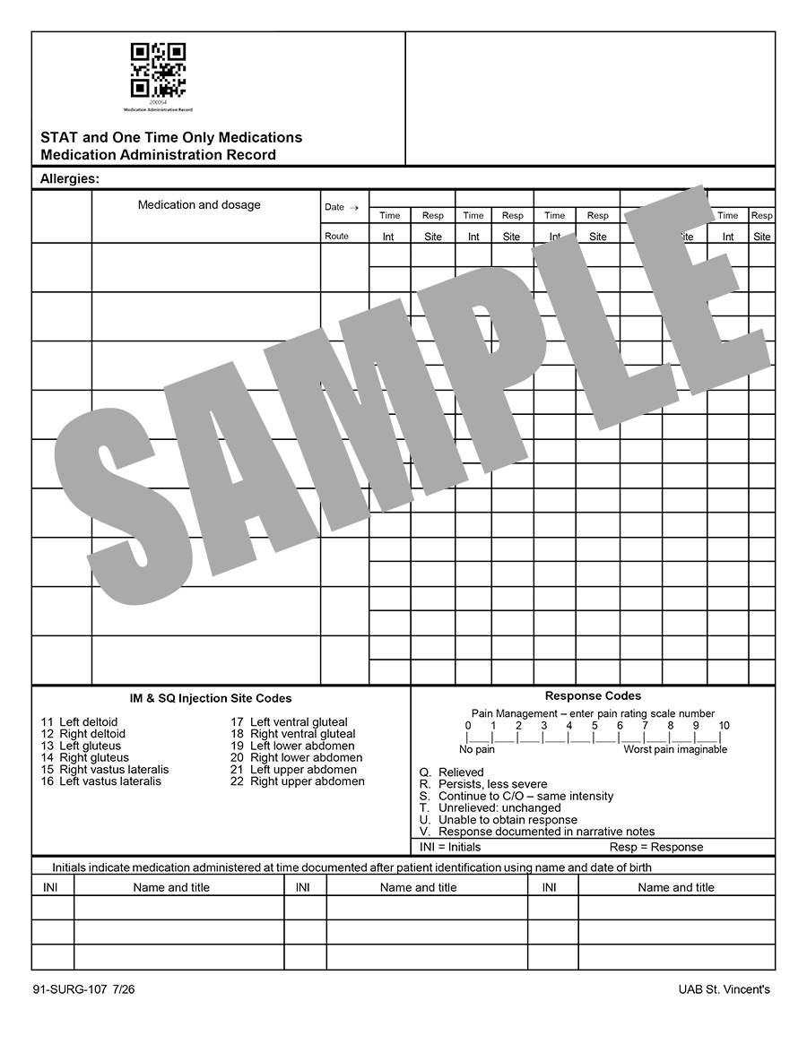 STAT AND ONE TIME ONLY MEDICATION RECORD