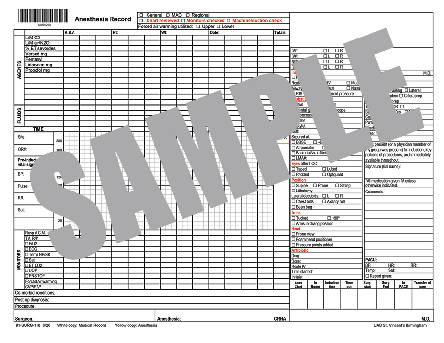 SURGERY ANESTHESIA RECORD