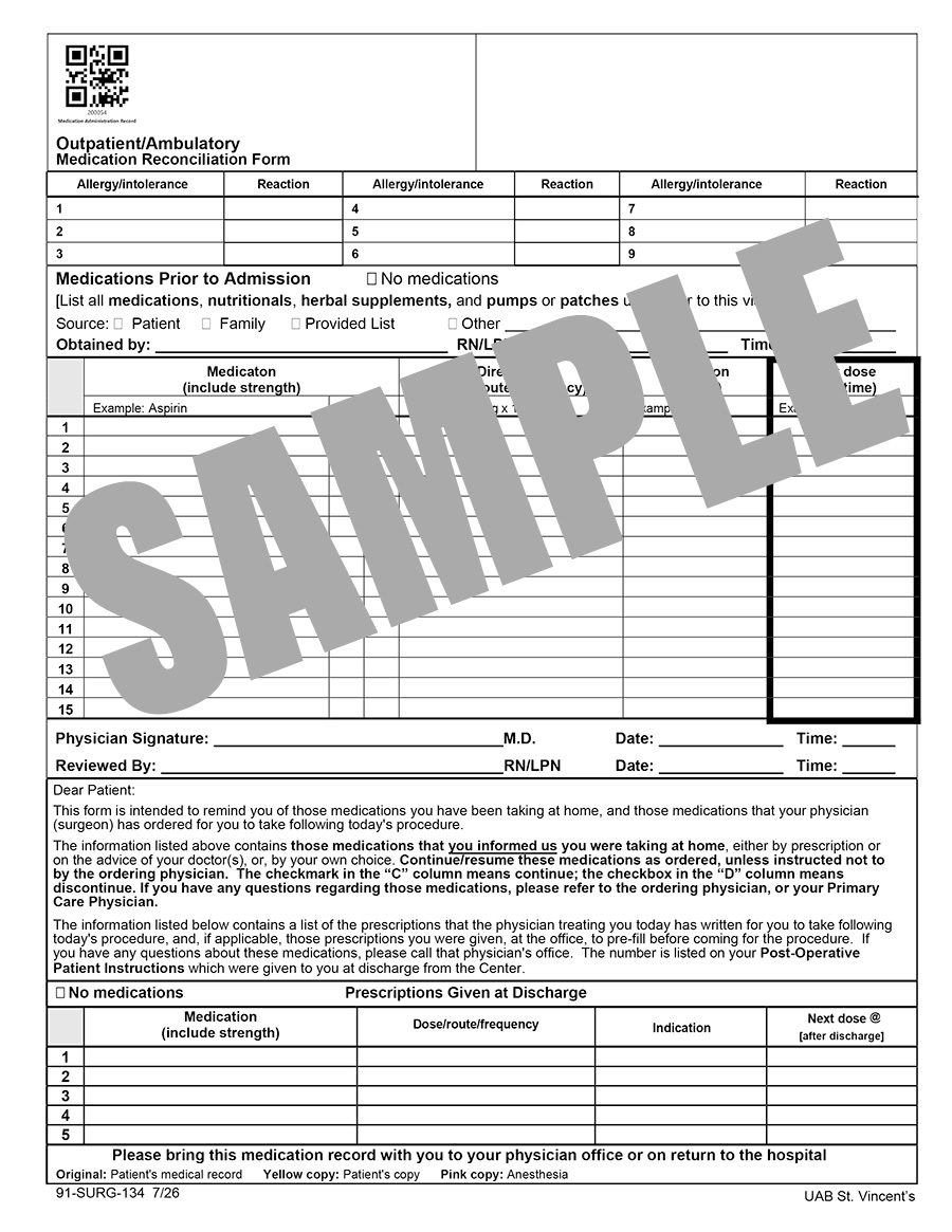 OP AMBULATORY MEDICATION RECONCILIATION FORM