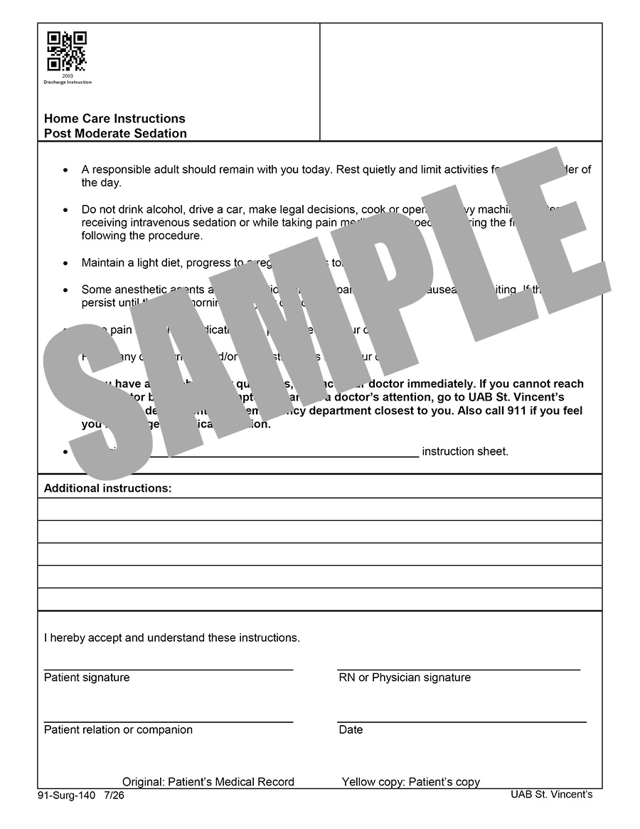 HOME CARE INSTRUCTIONS POST MODERATE SEDATION