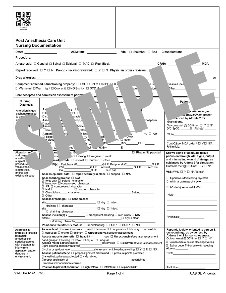 PACU NURSING DOCUMENTATION