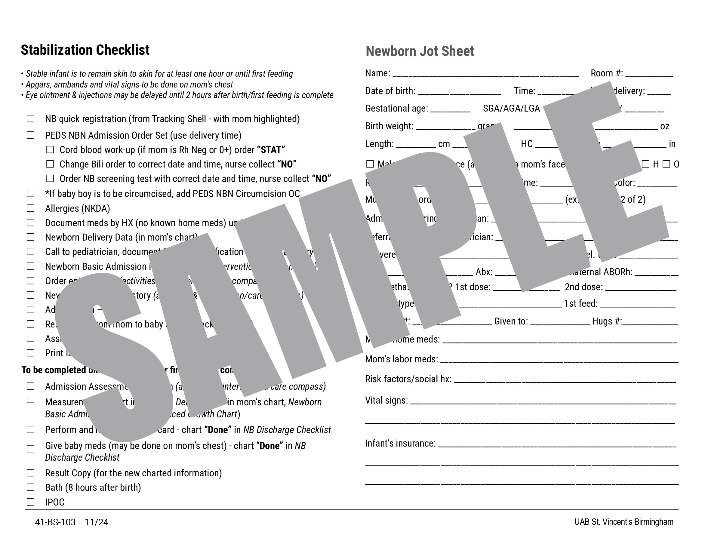 UAB STABILIZATION CHECKLIST