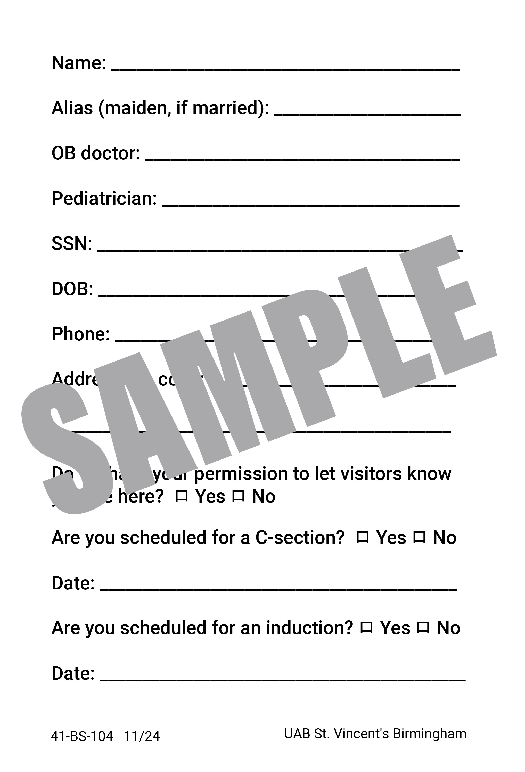 UAB PATIENT SIGN IN FORM
