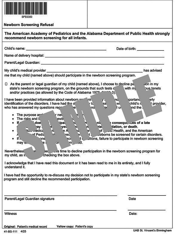 NEWBORN SCREENING REFUSAL