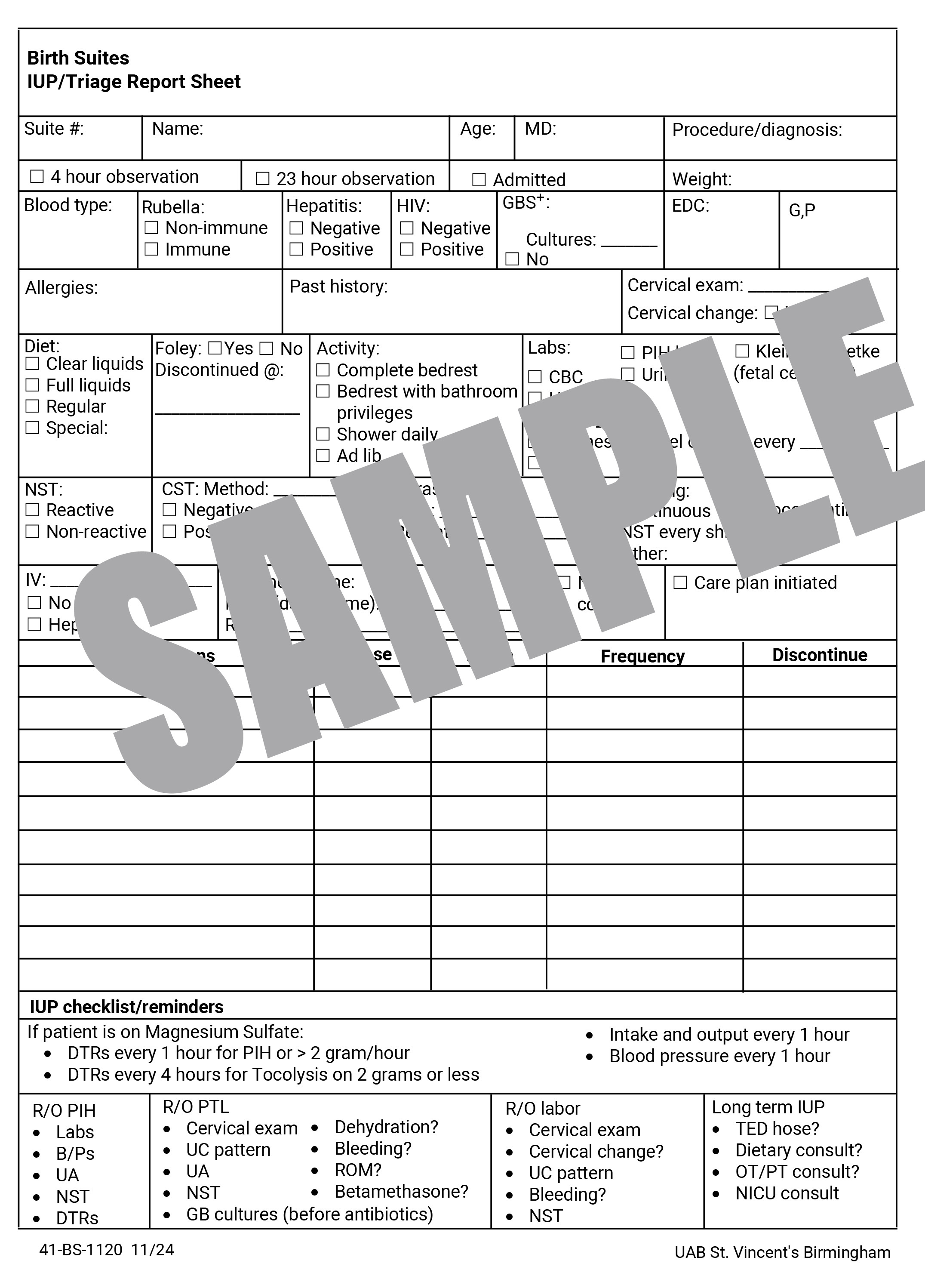 UAB IUP/TRIAGE REPORT SHEET