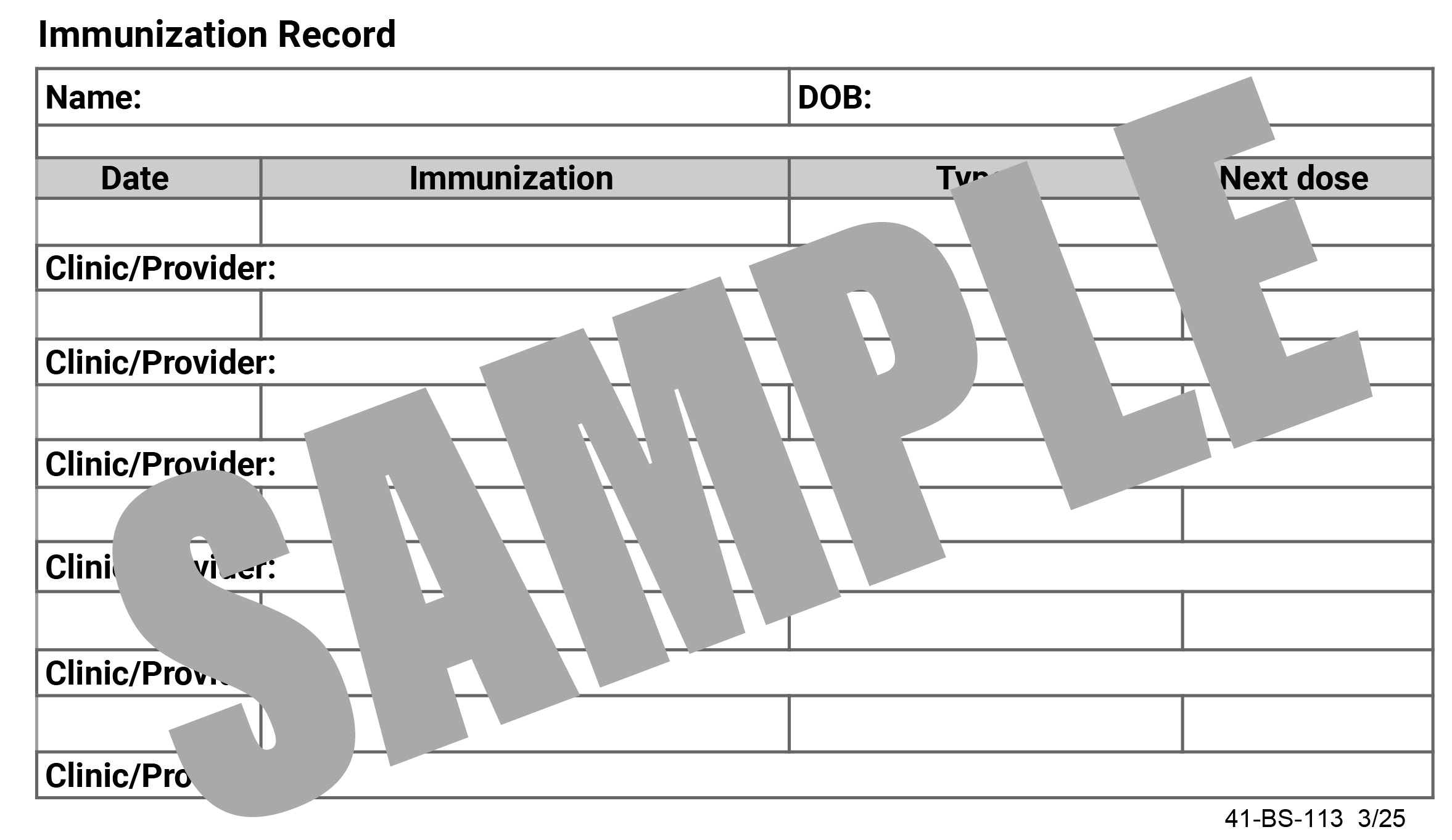 UAB BIRTH SUITES - IMMUNIZATION RECORD