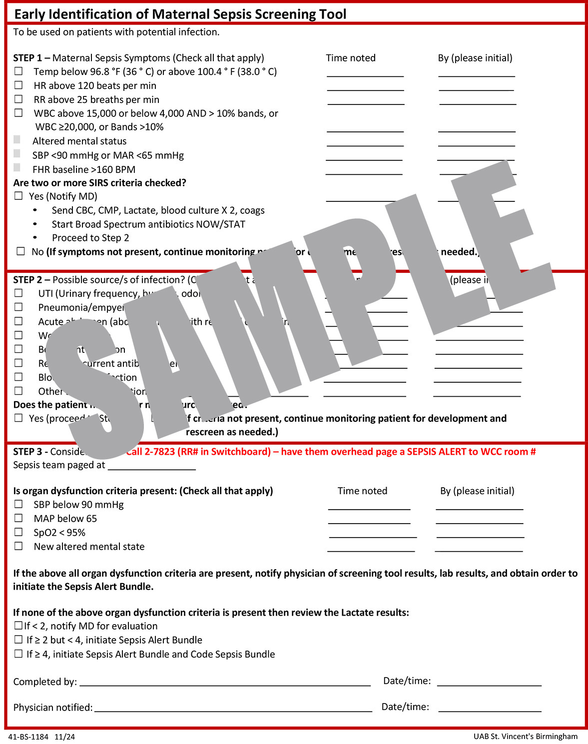 UAB SEPSIS SCREENING TOOL