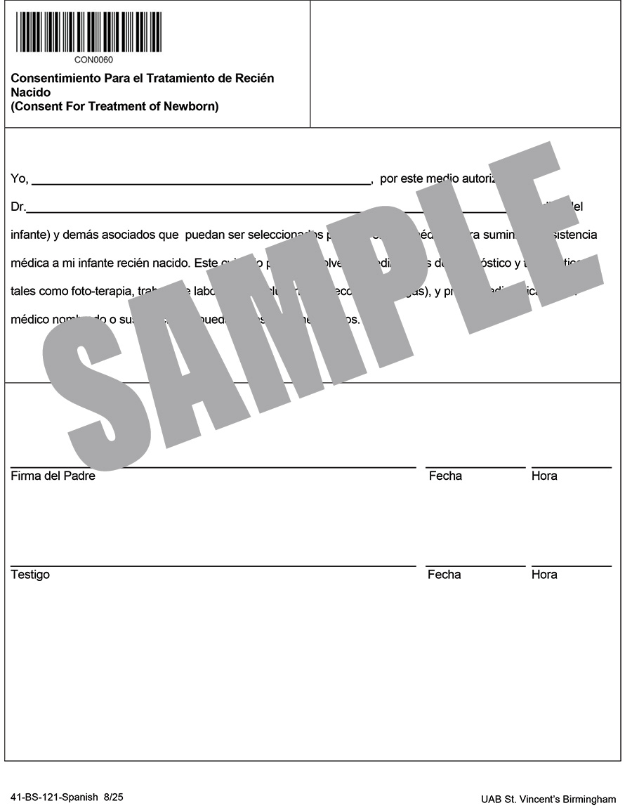CONSENT FOR TREATMENT OF NEWBORN -SPANISH