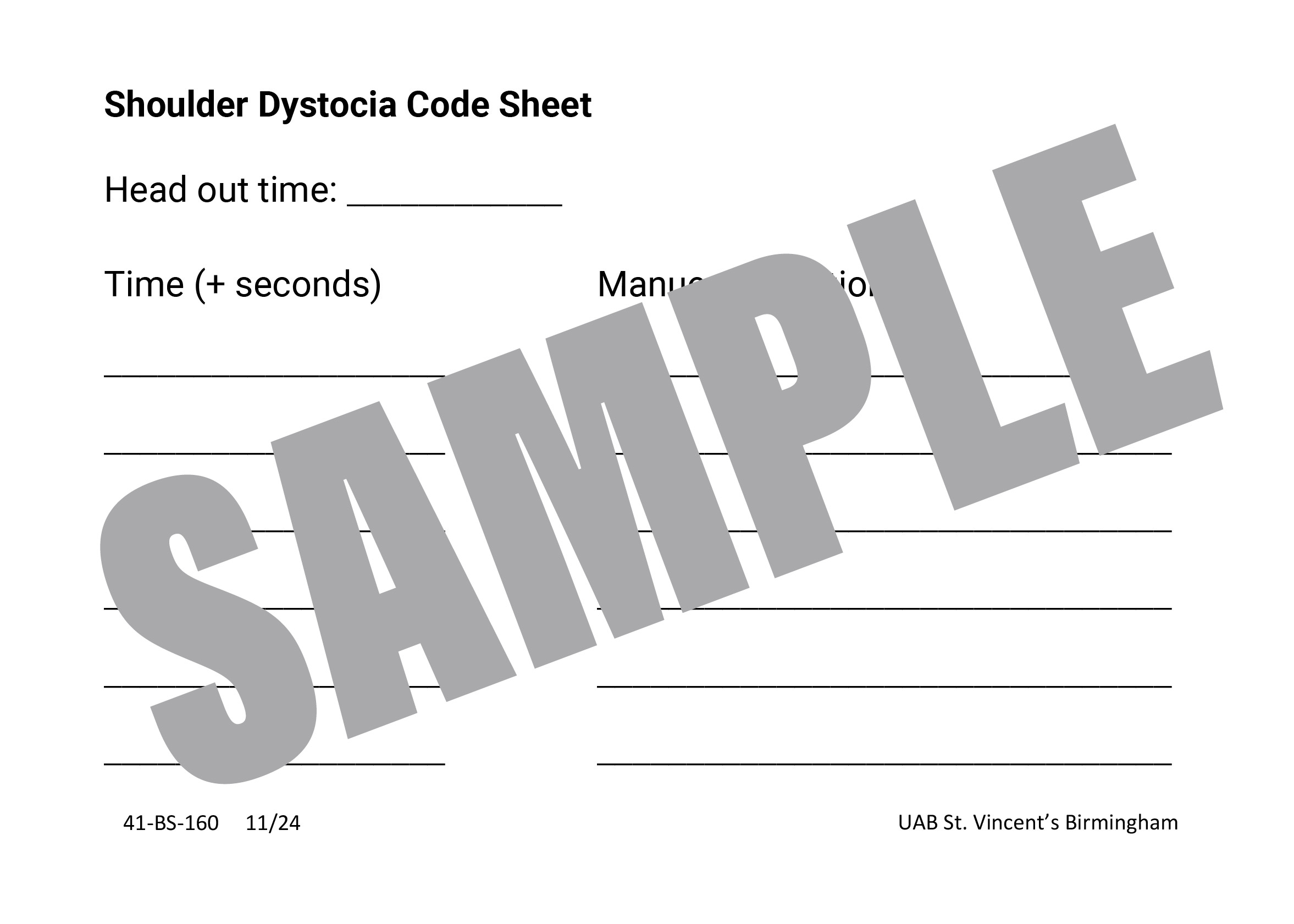 UAB SHOULDER DYSTOCIA CODE SHEET
