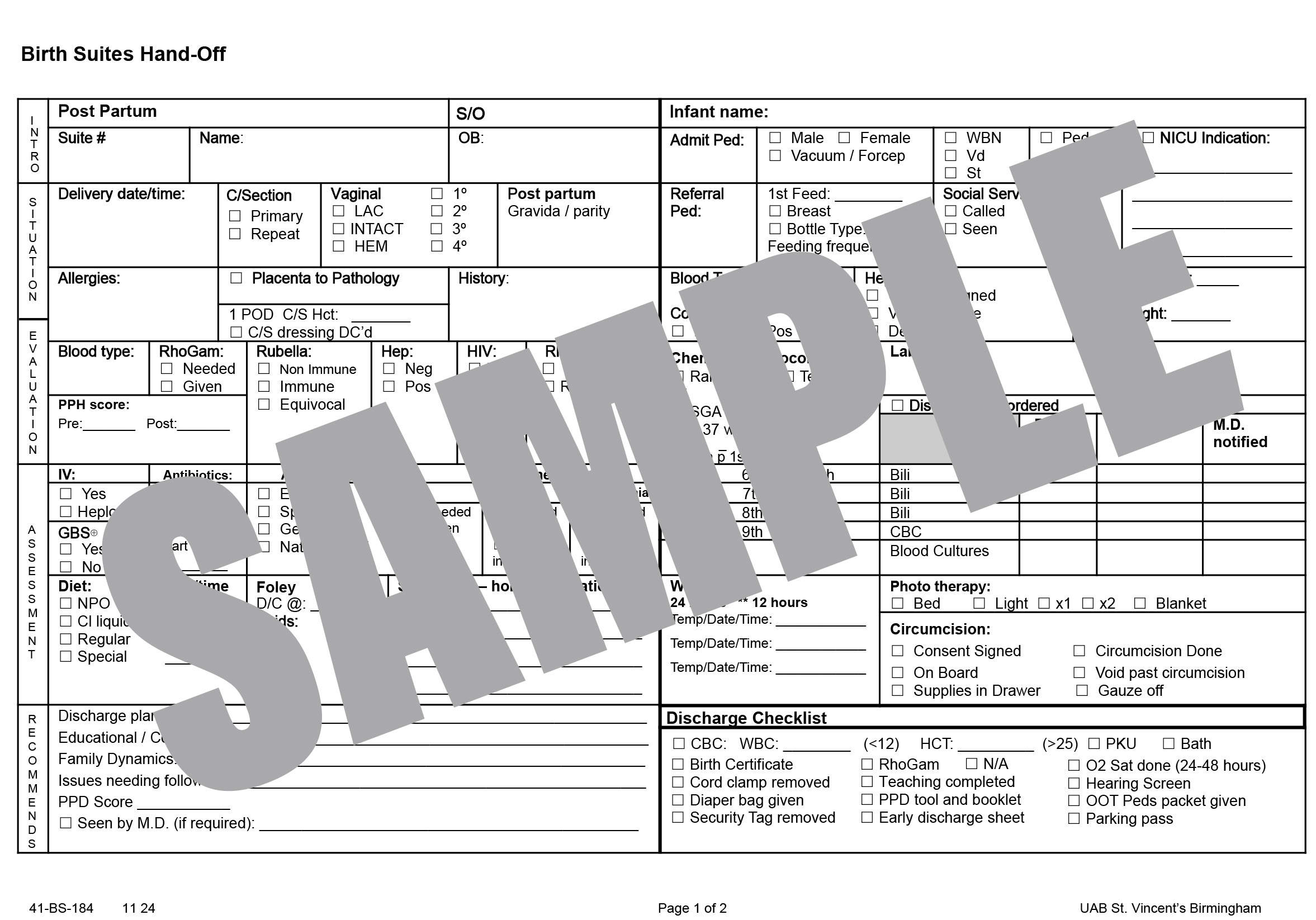 UAB BIRTH SUITES HAND-OFF