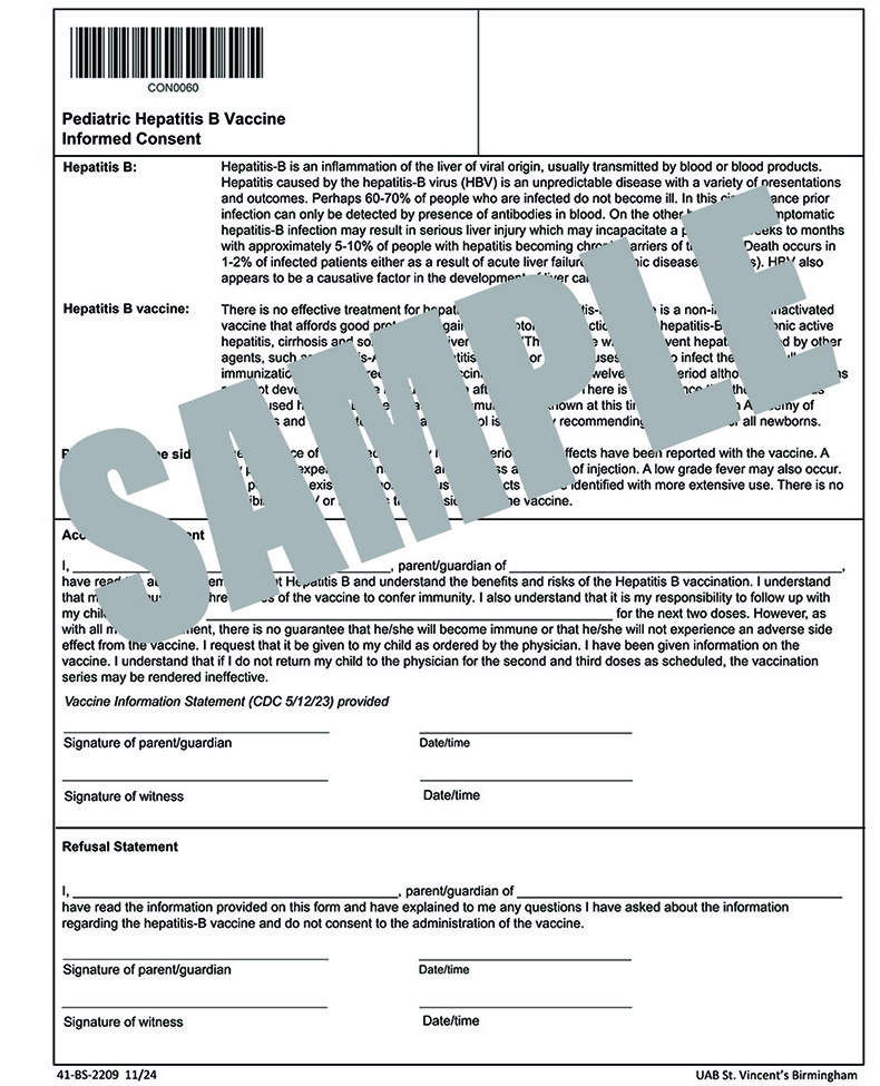Pediatric Hep-B Vaccine Informed Consent