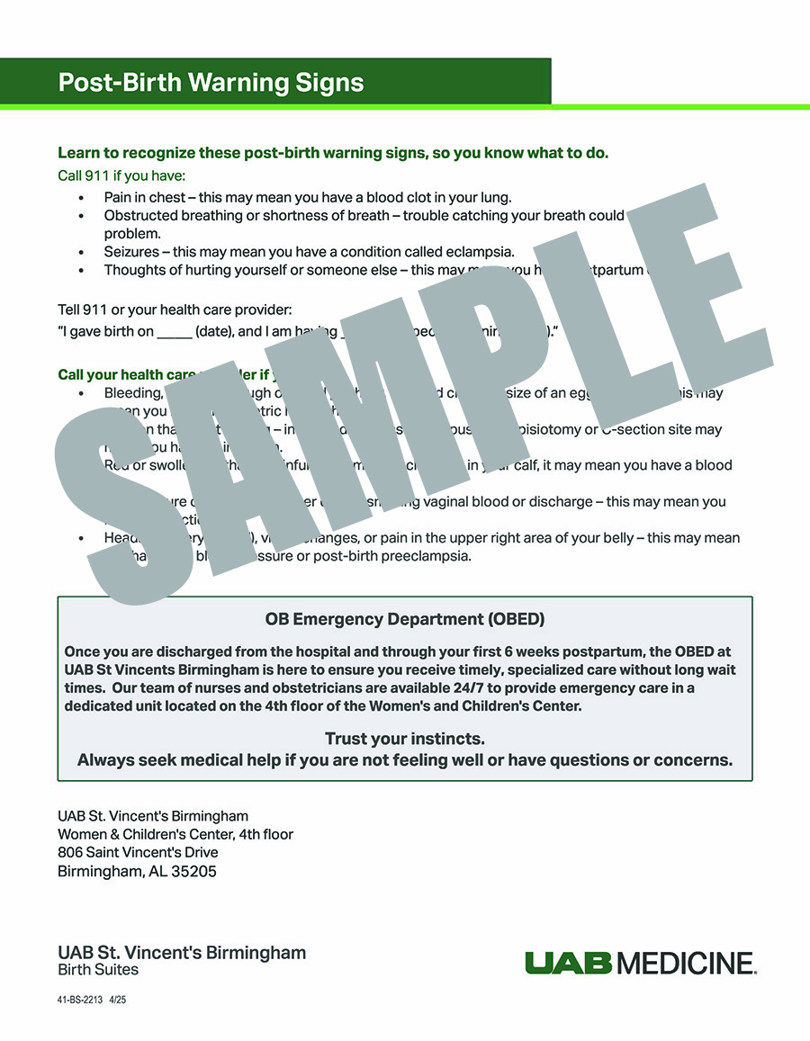 POST BIRTH WARNING SIGNS