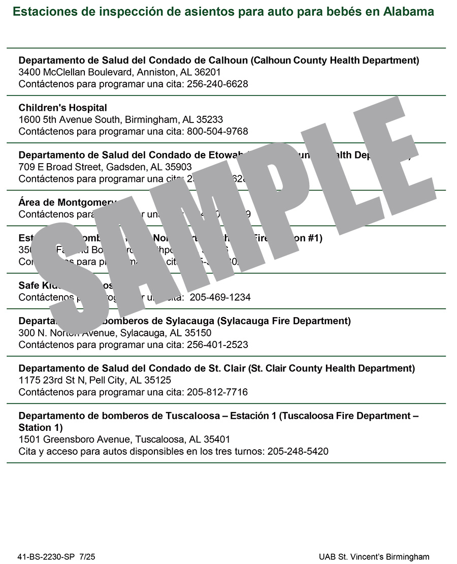 Car Seat Inspection Stations in Alabama - Spanish