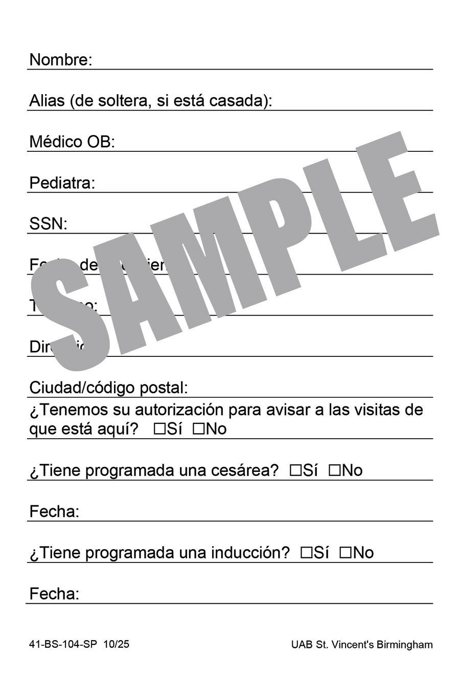 UAB PATIENT SIGN IN FORM - SPANISH