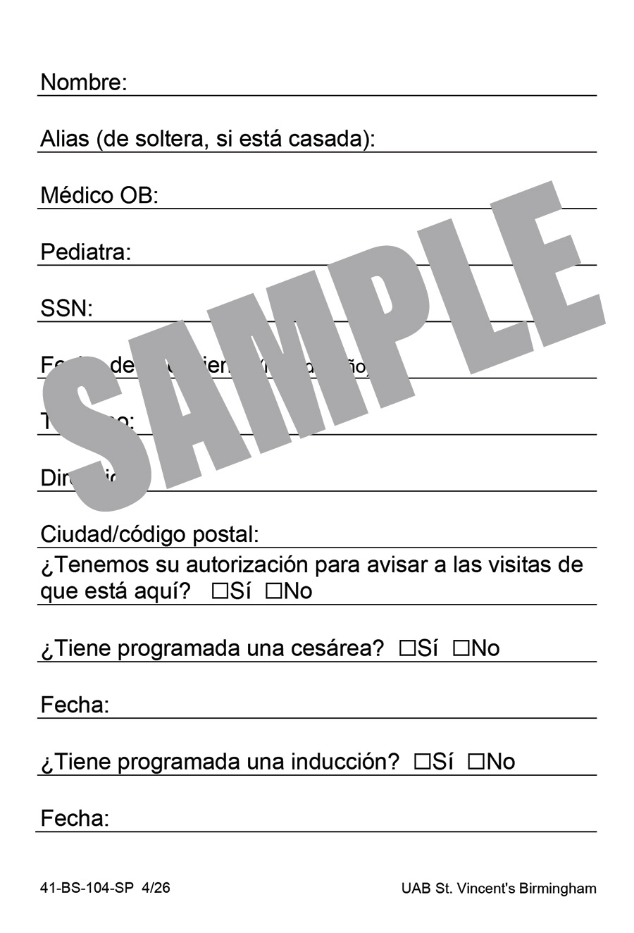 UAB PATIENT SIGN IN FORM - SPANISH