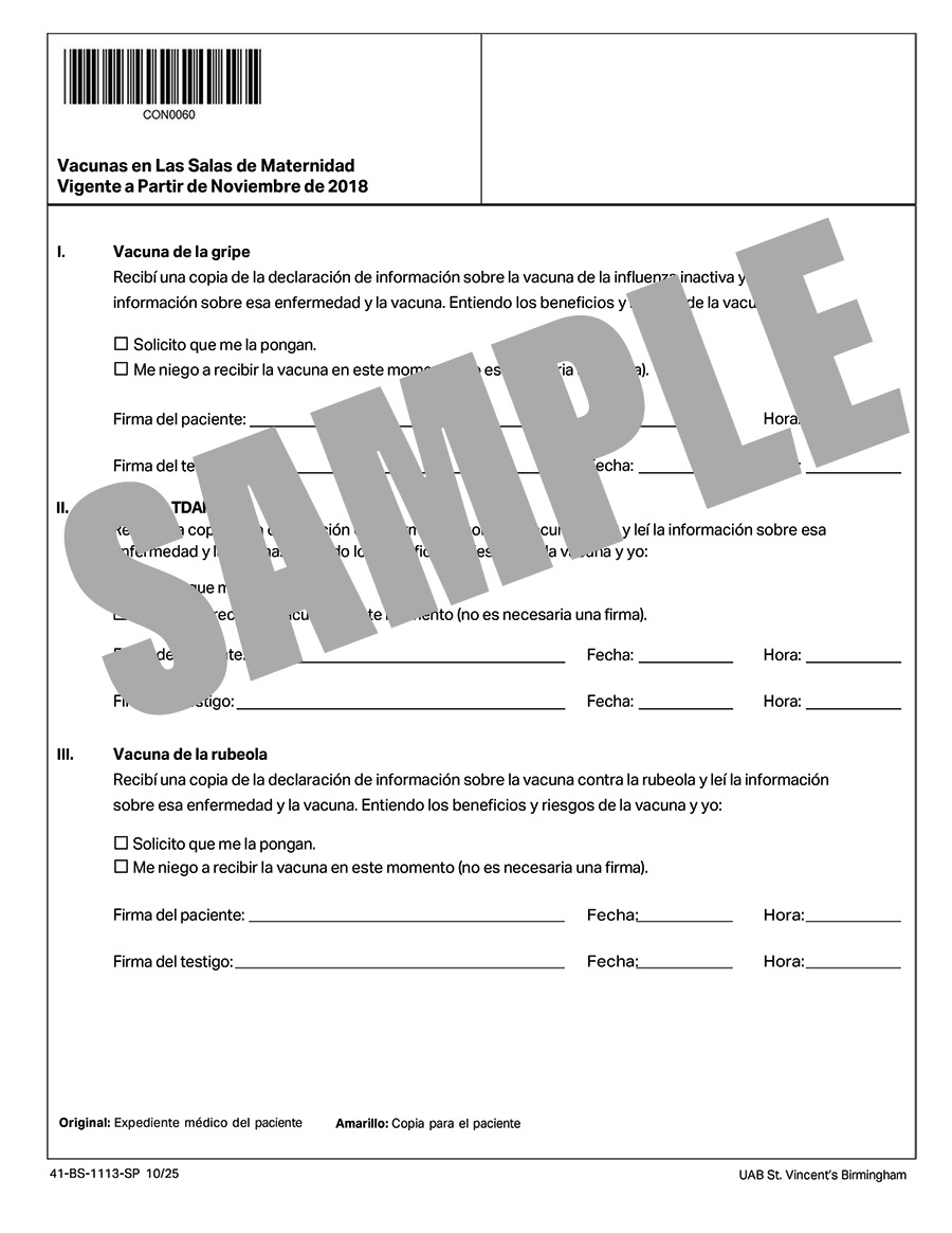 UAB BIRTH SUITES IMMUNIZATIONS - SPANISH