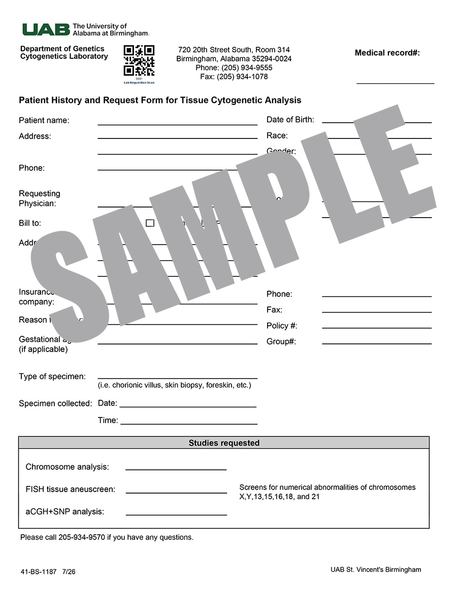 UAB CYTOGENETICS LAB FORM