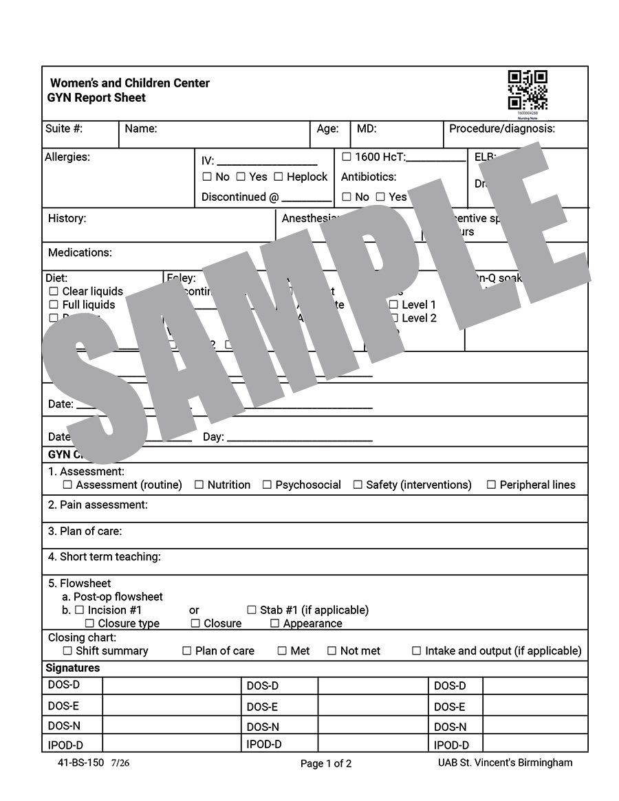 UAB GYN REPORT SHEET