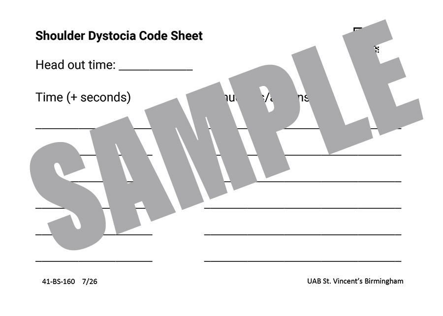 UAB SHOULDER DYSTOCIA CODE SHEET